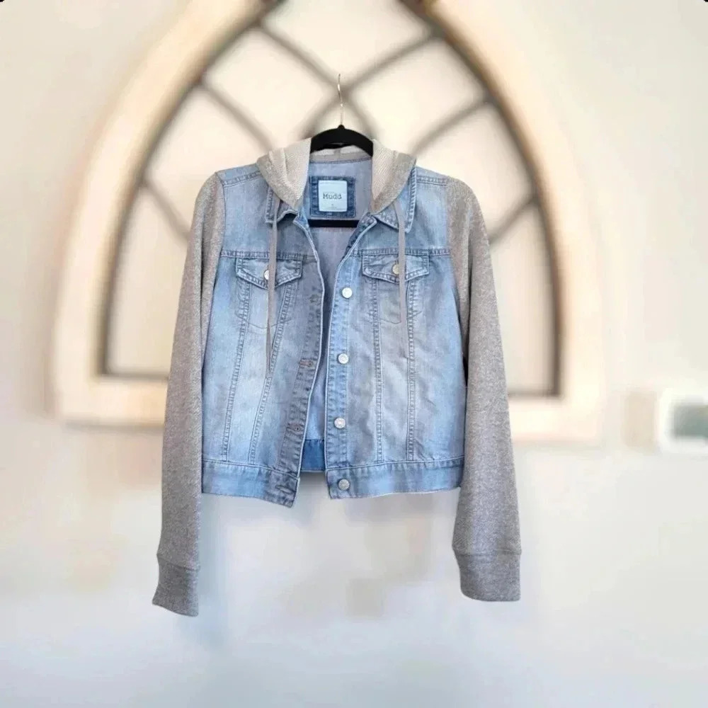 Juniors' Mudd Knit & Denim Lightweight Jean Jacket Size M - Picture 2 of 5